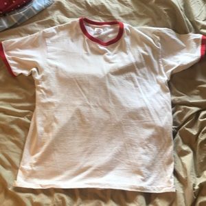 White T-Shirt w/ Red Collar/Sleeves